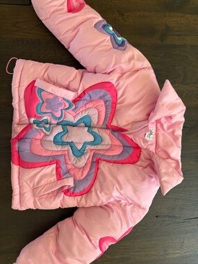 lola Pink Puffer Jacket with Pastel Purple and Coral Accents